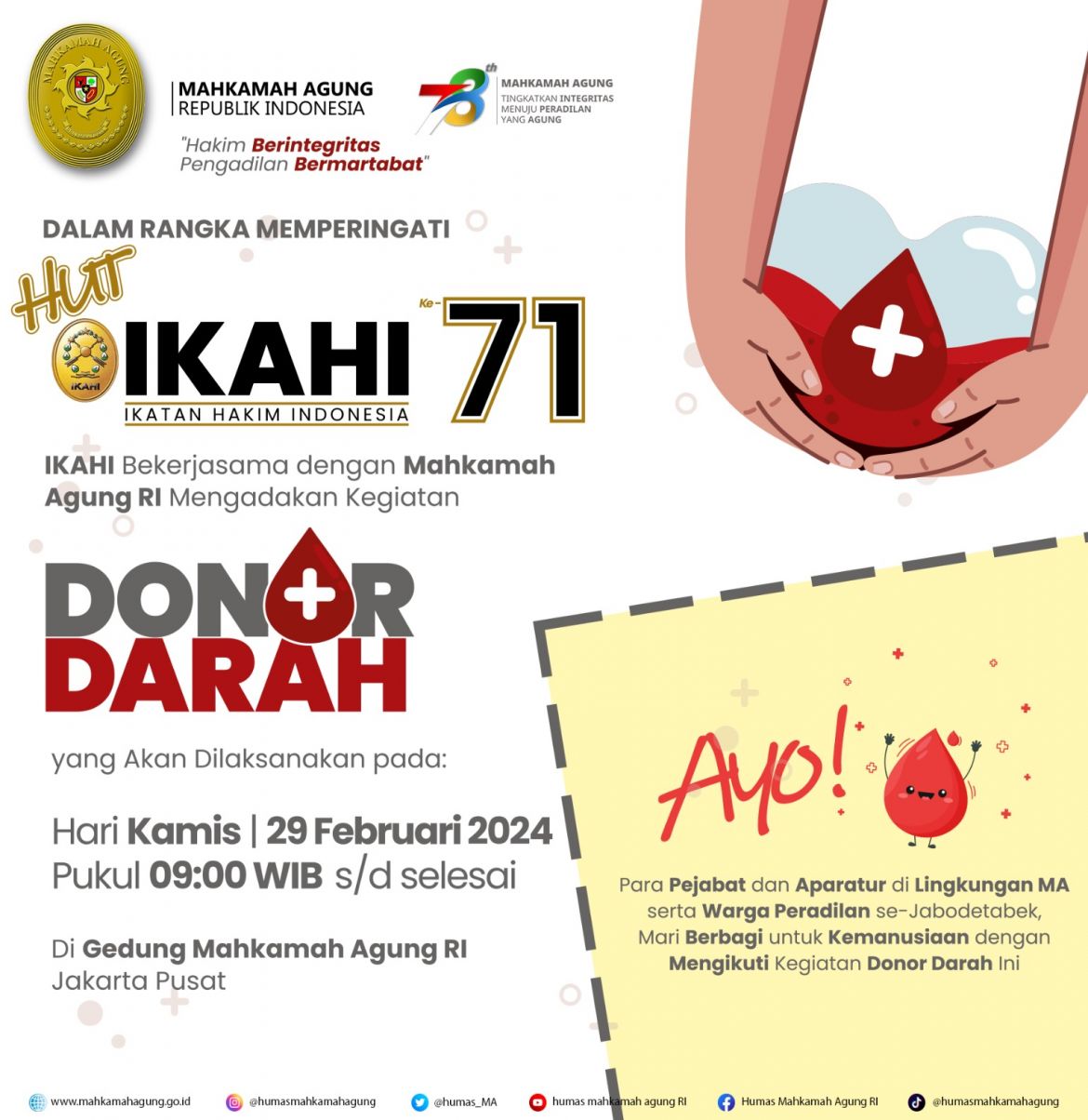 PERINGATAN HUT IKAHI 71 TEMA HAKIM BERINTEGRITAS PENGADILAN BERMARTABAT RENCANAKAN SERANGKAIAN KEGIATAN LOMBA DAN BAKTI SOSIAL