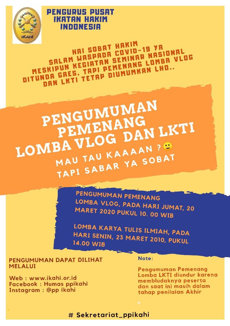 PENGUMUMAN LOMBA VLOG DAN LKTI TETAP DILAKSANAKAN