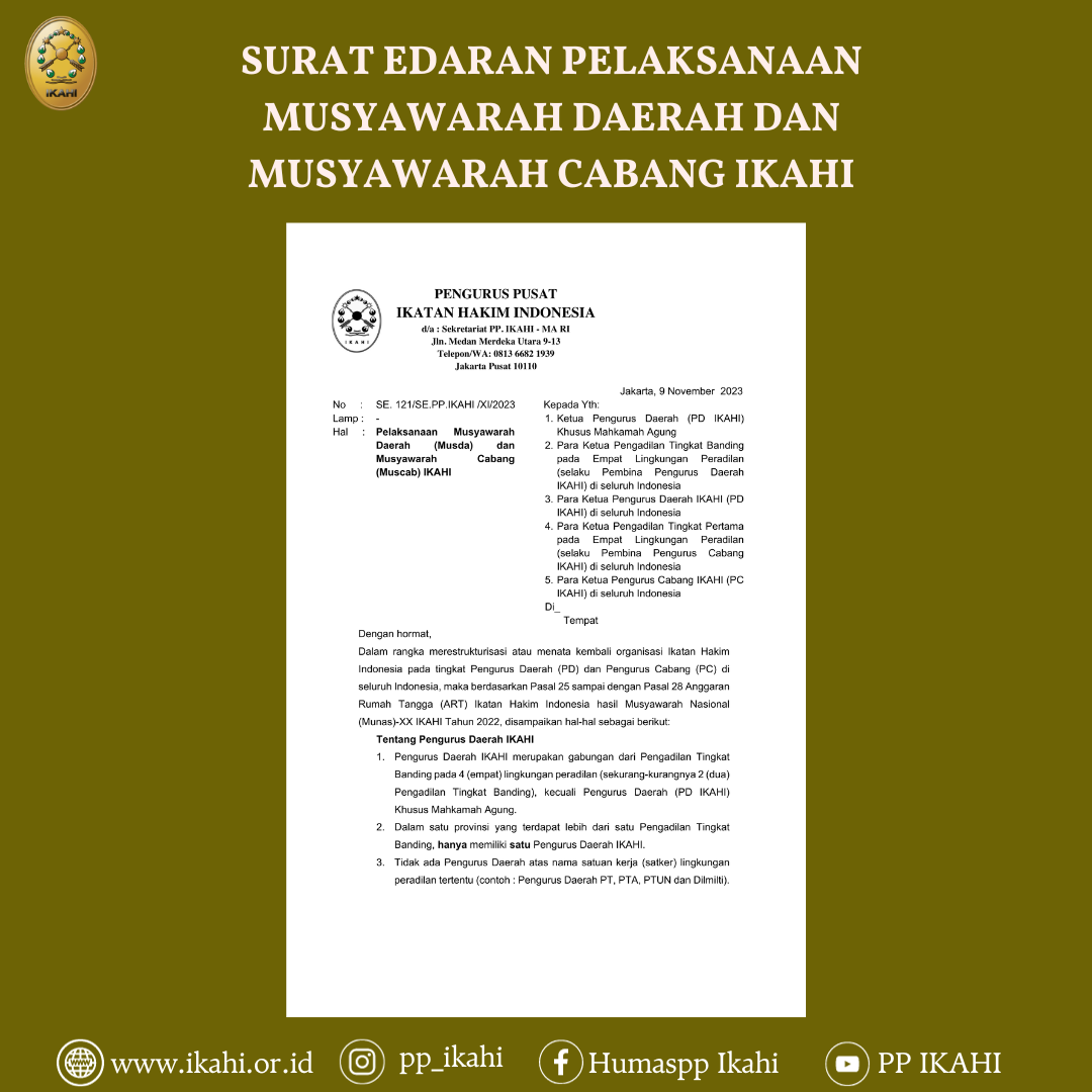 SURAT EDARAN PELAKSANAAN MUSYAWARAH DAERAH DAN MUSYAWARAH CABANG IKAHI