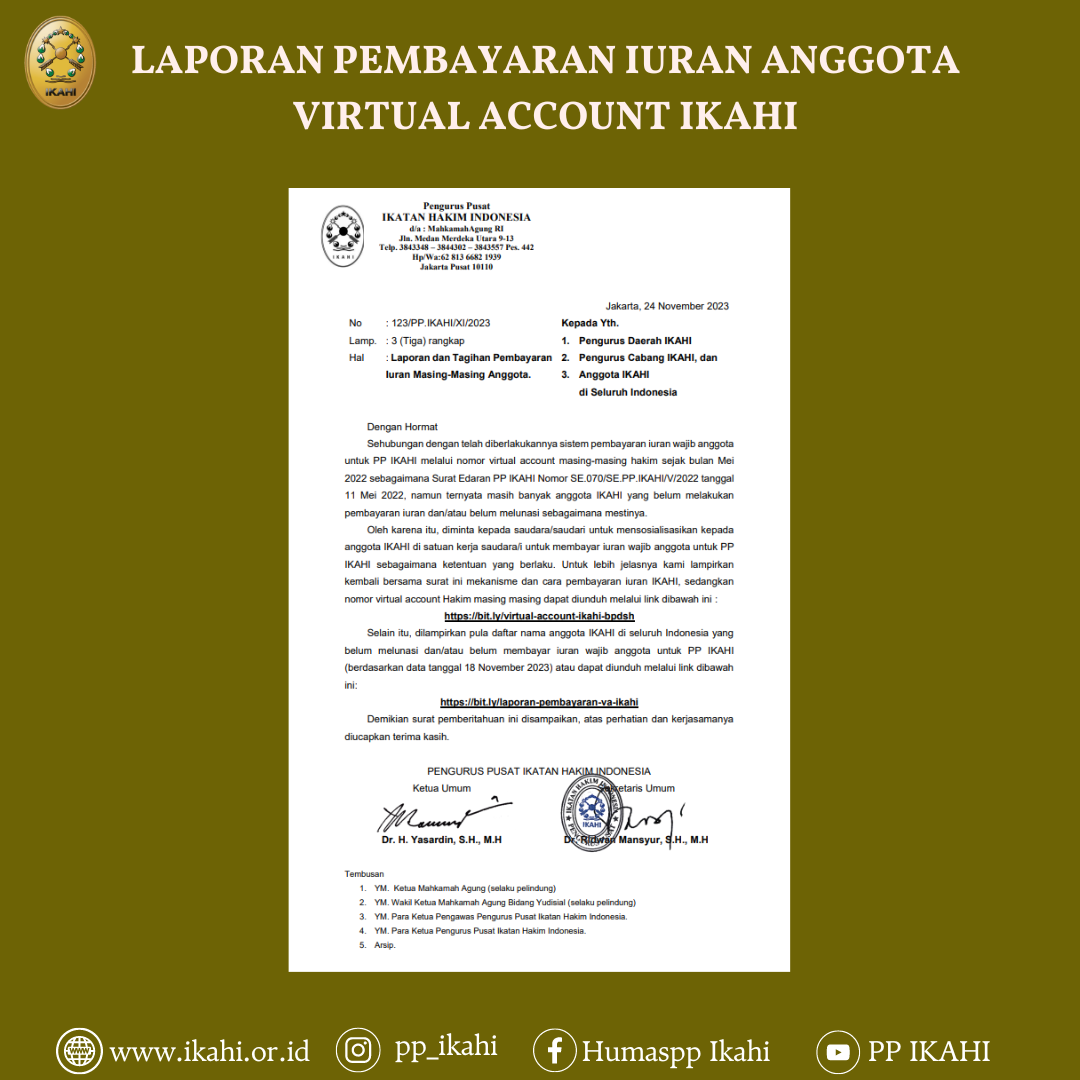 Laporan Pembayaran Iuran Virtual Account IKAHI